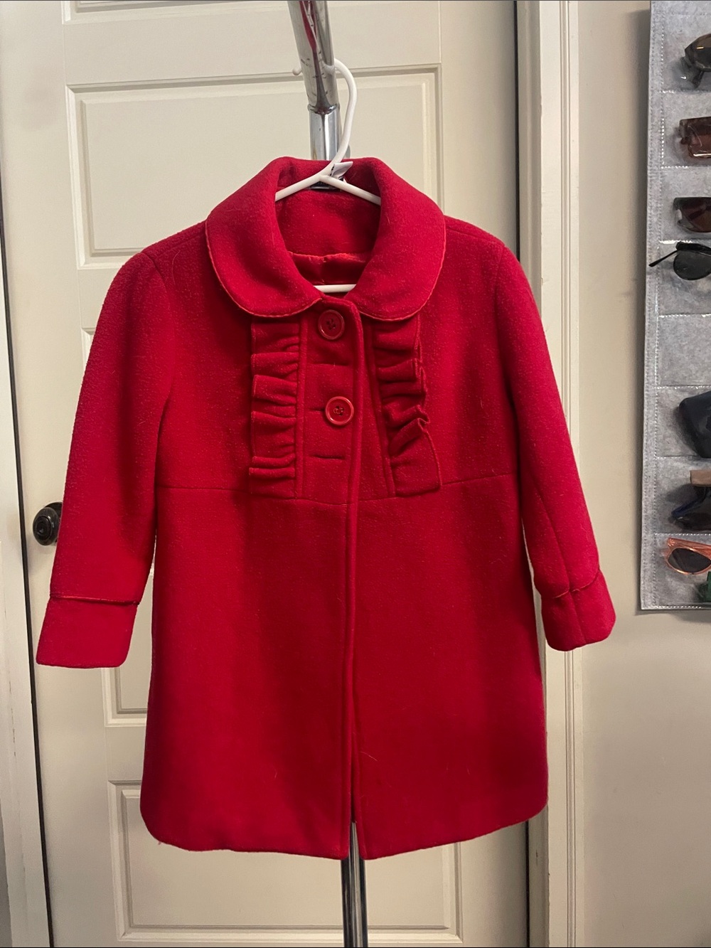 Hartstrings Red Ruffle-Front Pea Coat